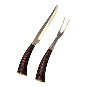 50s Washington Forge Carving Set Shiefeid Mirilium Stainless Steel Faux Antler